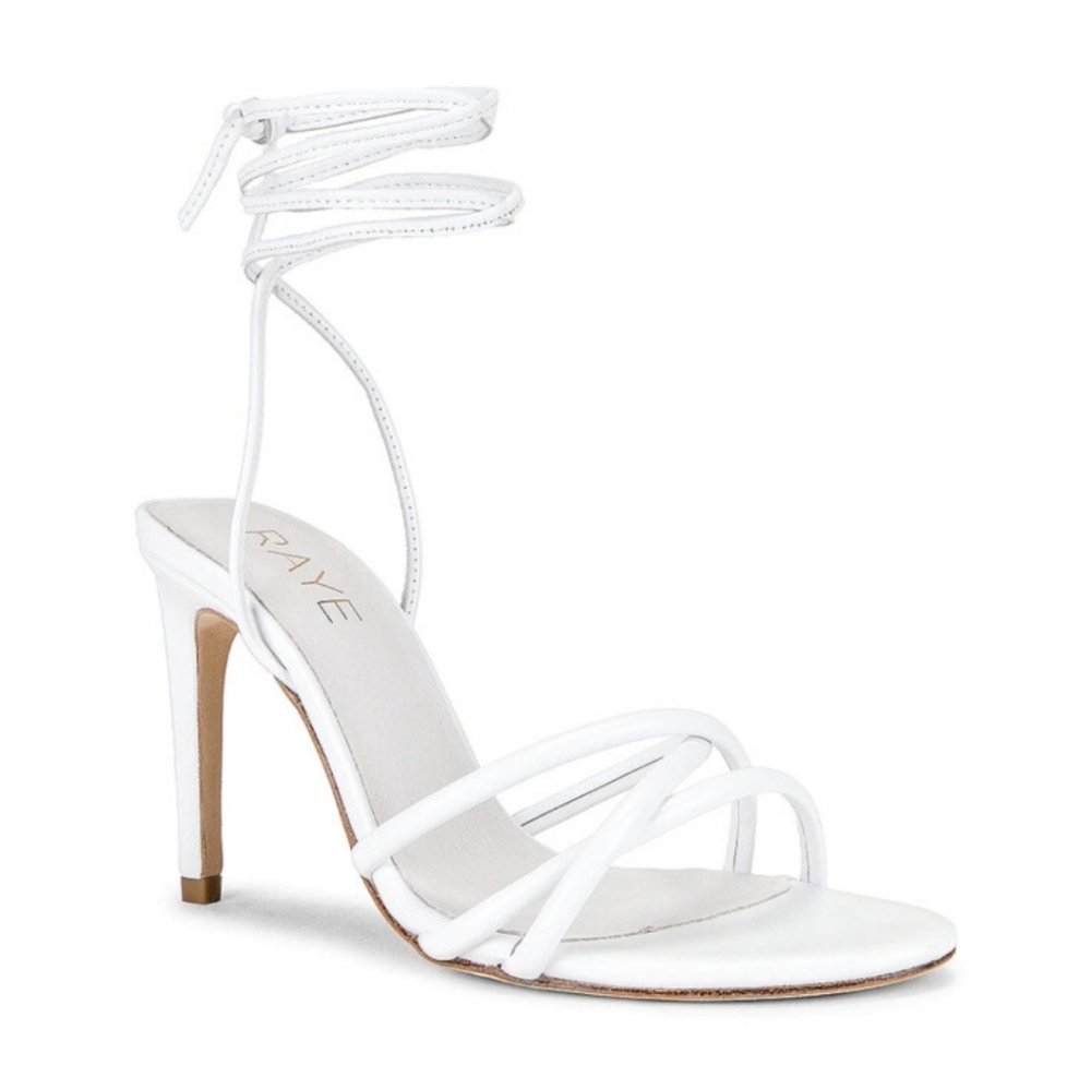 Raye Sway White Leather Strappy Sandals Size 8